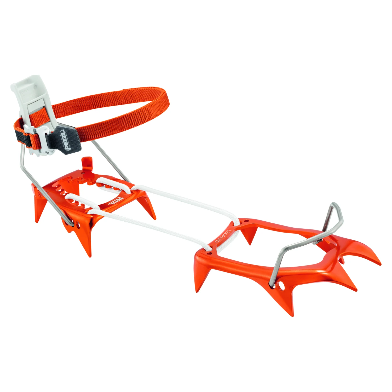 Petzl Leopard LLF – orangefarbene Steigeisen mit orangefarbenen Riemen und flexibler Verbindung