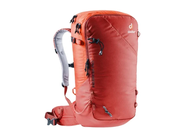 Deuter Freerider Pro Skitourenrucksack in Schwarz – Produktbild mit Rolltop und Ski-Befestigung