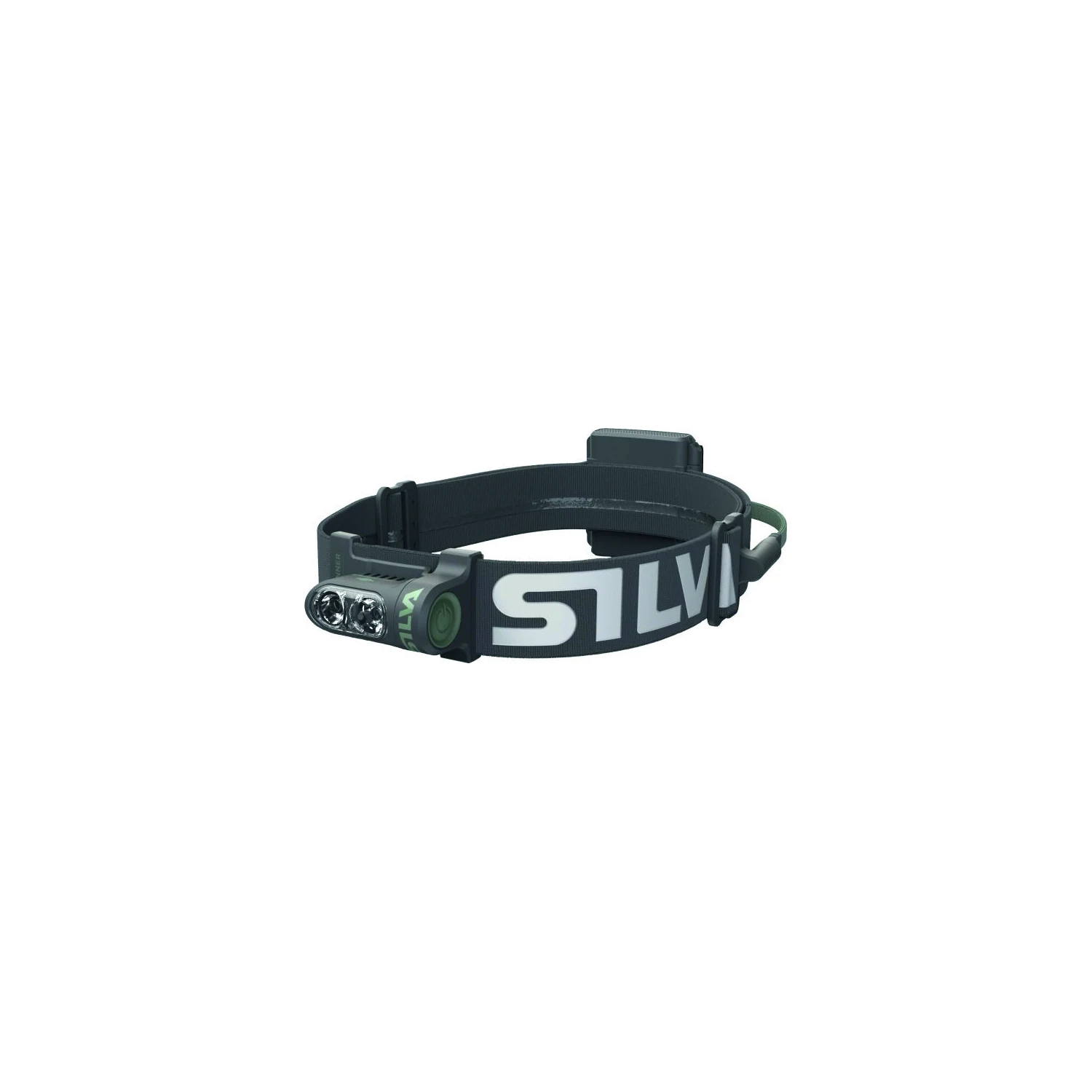 Silva Trail Runner Free 2 Hybrid – schwarze Stirnlampe mit SILVA-Kopfband und rückseitigem Akkufach