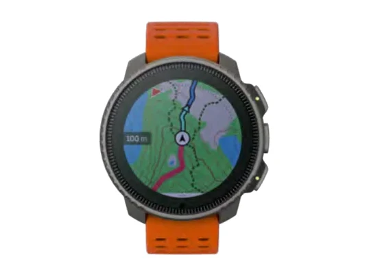 Suunto Vertical Sportuhr in Schwarz mit orangefarbenem Armband – Produktbild