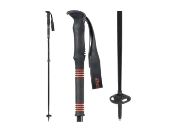 Komperdell Carbon C.2 Ultralight Skitourenstock aus Carbon, schwarz-rot. Produktbild vor neutralem Hintergrund.
