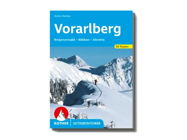 Rother Skitourenführer Vorarlberg Buch mit Karte und Tourenbeschreibung auf weißem Hintergrund – Produktbild