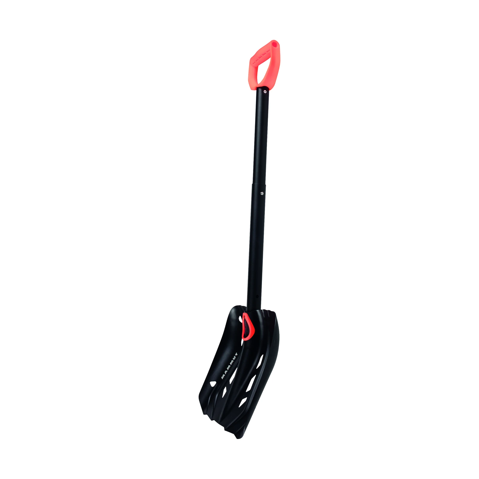 MAMMUT Alugator Pro Light Hoe – schwarze Lawinenschaufel mit rotem D-Griff, langem Schaft und geripptem Blatt mit Aussparungen