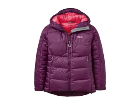 Rab Women's Positron Pro Hoody Daunenjacke in Hellblau für extreme Kälte. Produktbild auf neutralem Hintergrund.