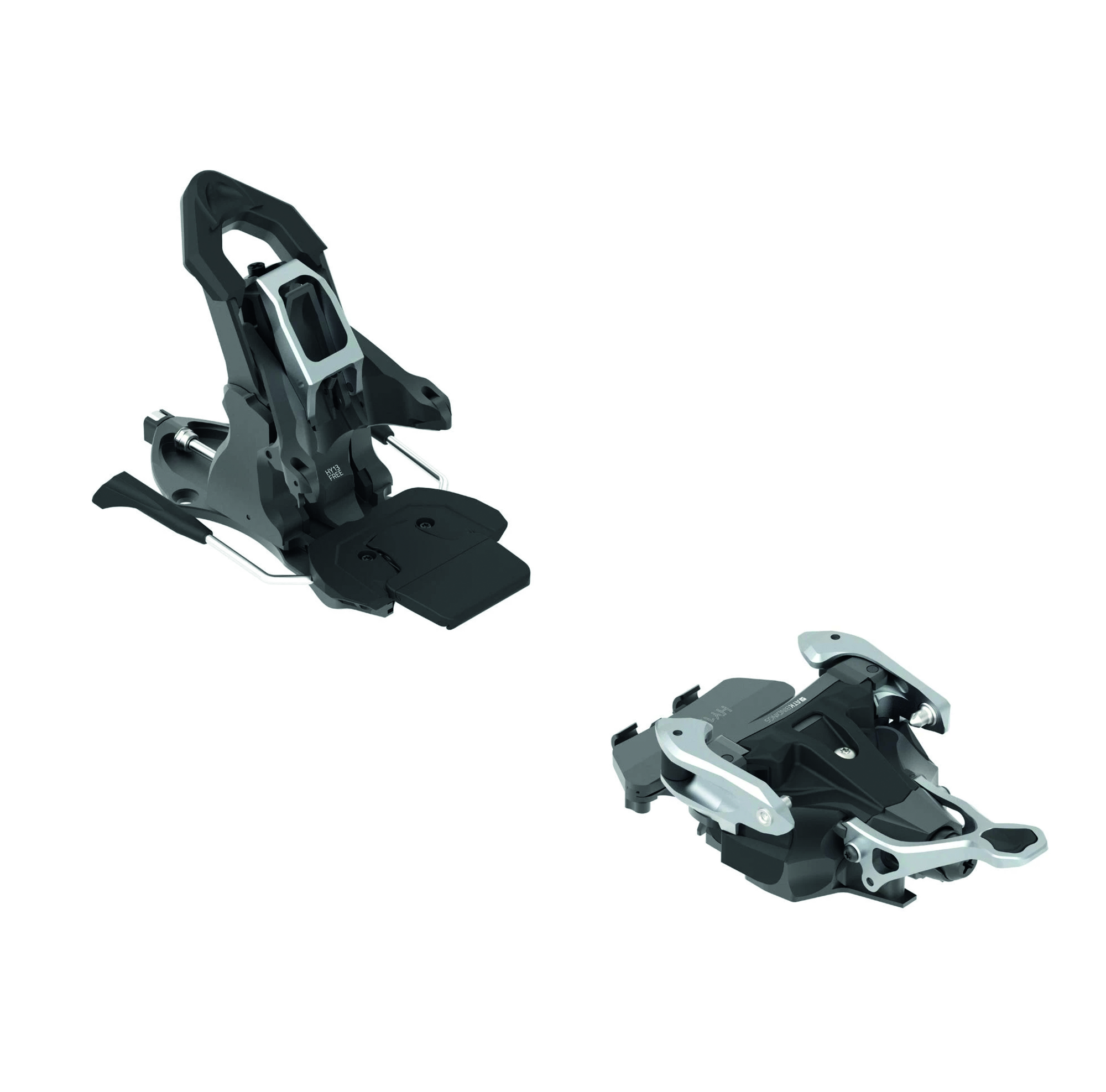 ATK BINDINGS Hy Free 13/11 – grau-schwarze Skitourenbindung mit separatem Vorder- und Fersenteil, Hebeln und Bremsarmen