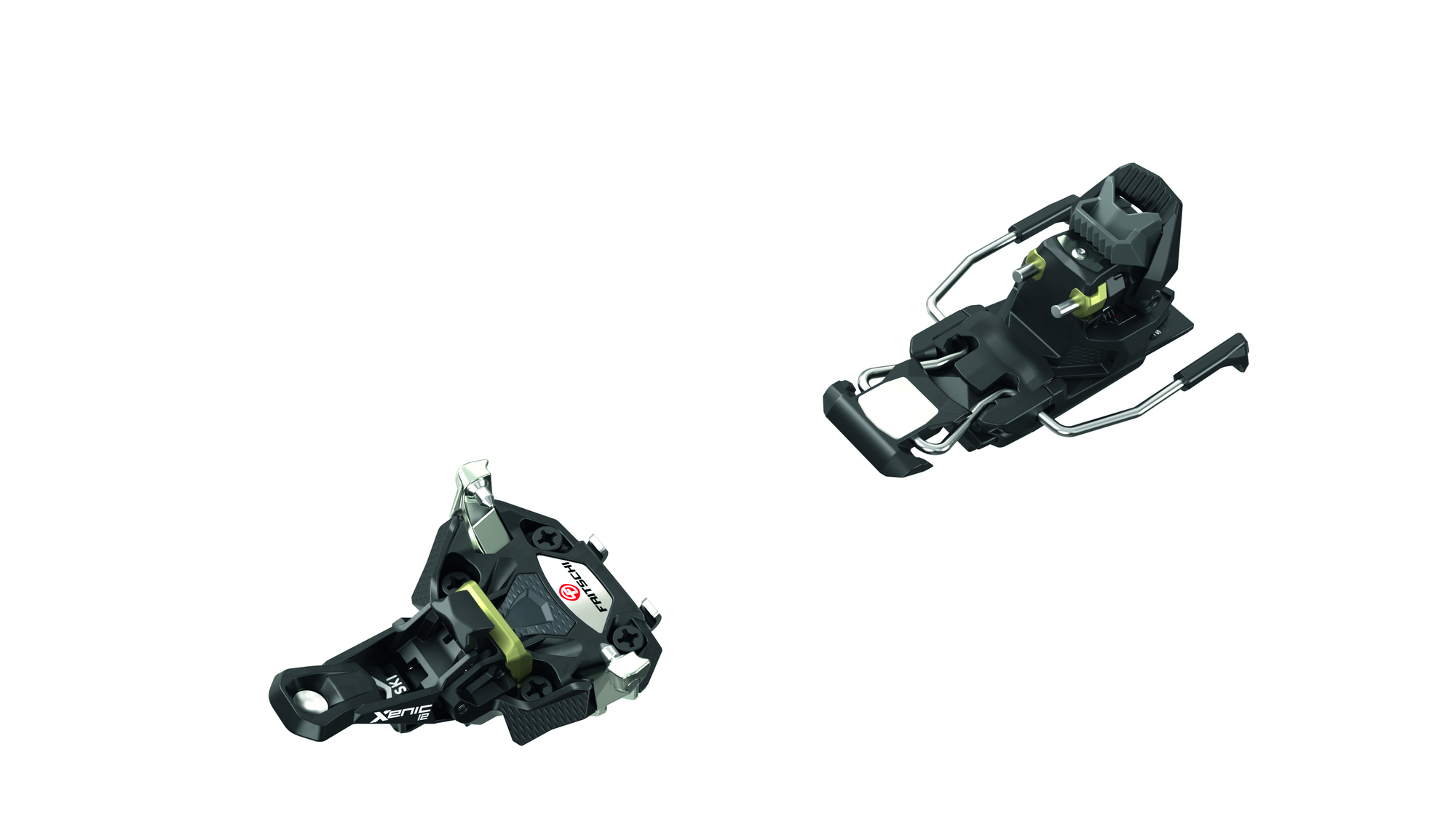 FRITSCHI Xenic plus 12/10 – grau-schwarze Skitourenbindung mit separatem Vorder- und Fersenteil, Pins und seitlichen Bremsarmen